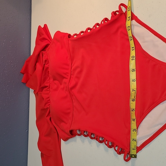 Holipick 1 pc. Red Off Shoulder Swimsuit With Lattice Side Opening NWT (… - Picture 14 of 14